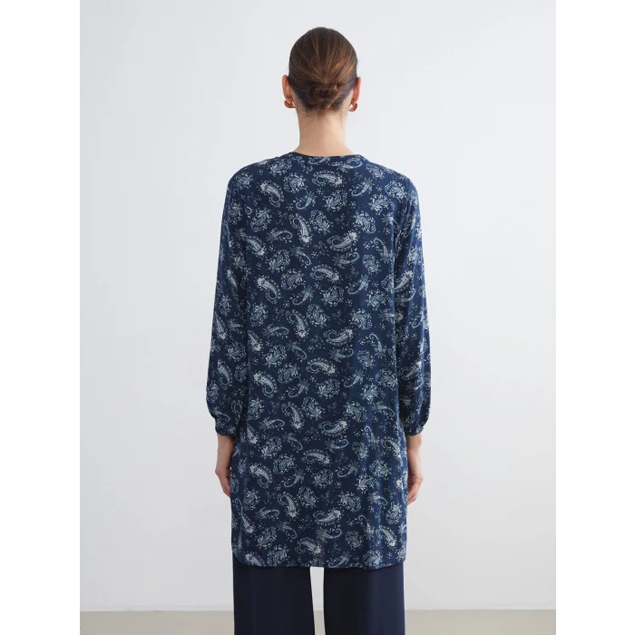 LCW Grace İndigo Hakim Yaka Desenli Kadın Tunik