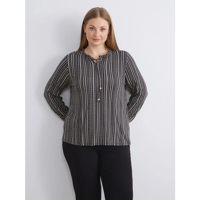 LCW Grace Siyah Bağlamalı Yaka Desenli Bluz