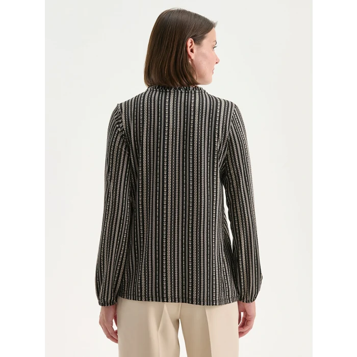 LCW Grace Siyah Bağlamalı Yaka Desenli Bluz