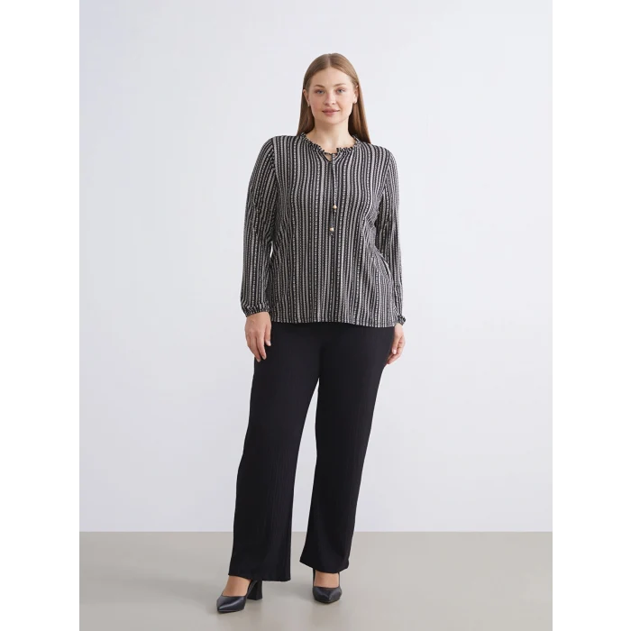 LCW Grace Siyah Bağlamalı Yaka Desenli Bluz