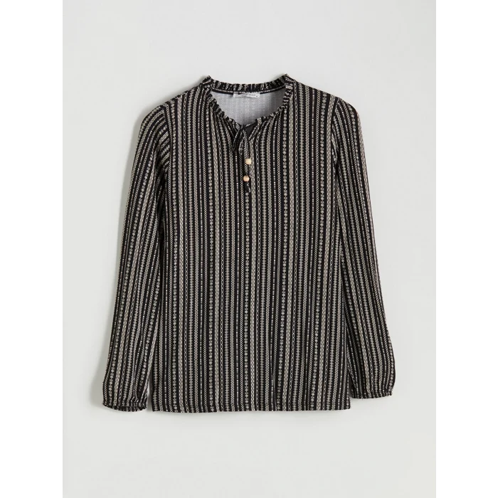 LCW Grace Siyah Bağlamalı Yaka Desenli Bluz