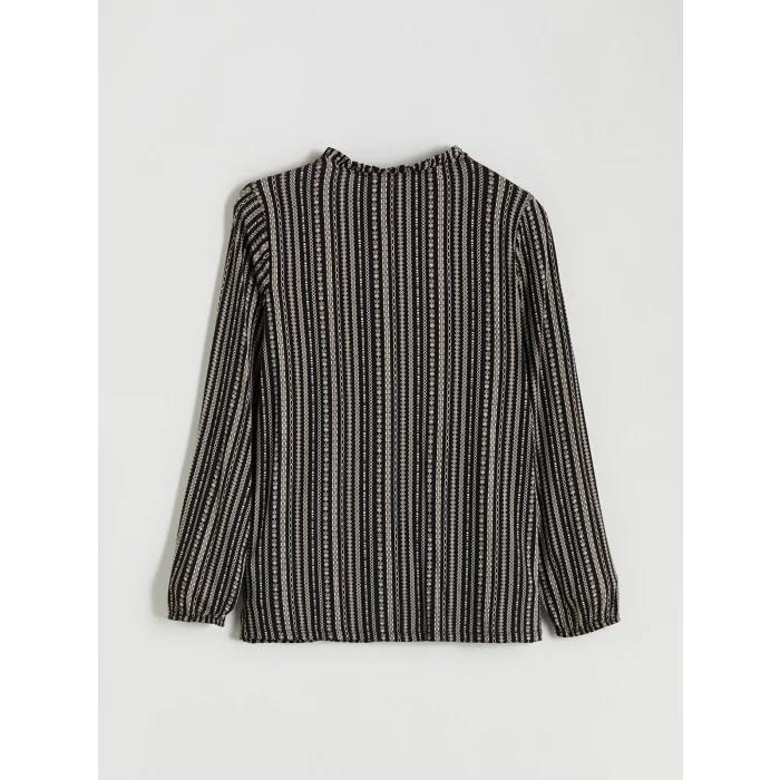 LCW Grace Siyah Bağlamalı Yaka Desenli Bluz