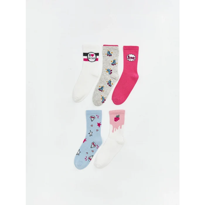LCW Kids Ekru Desenli Kız Çocuk Soket Çorap 5li