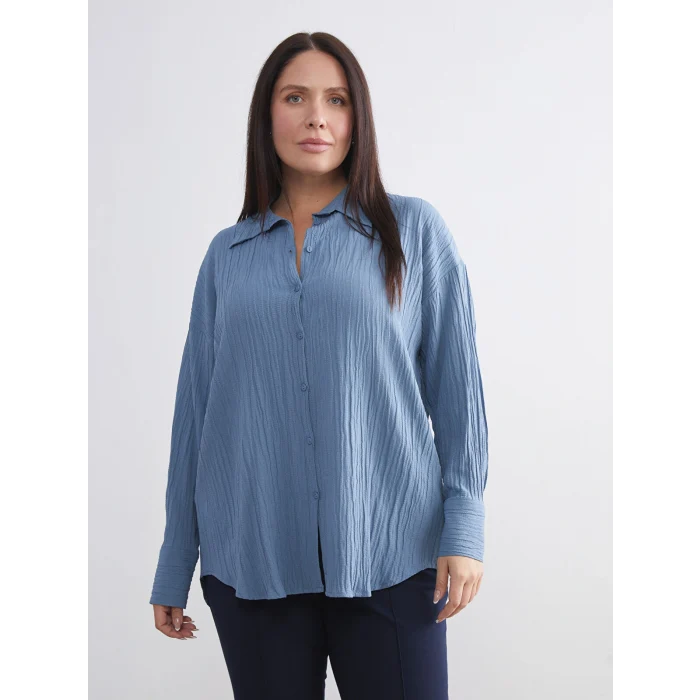 LCWAIKIKI Classic Mavi Dokulu Oversize Kadın Gömlek