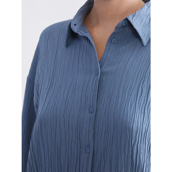 LCWAIKIKI Classic Mavi Dokulu Oversize Kadın Gömlek