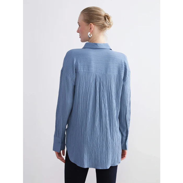 LCWAIKIKI Classic Mavi Dokulu Oversize Kadın Gömlek