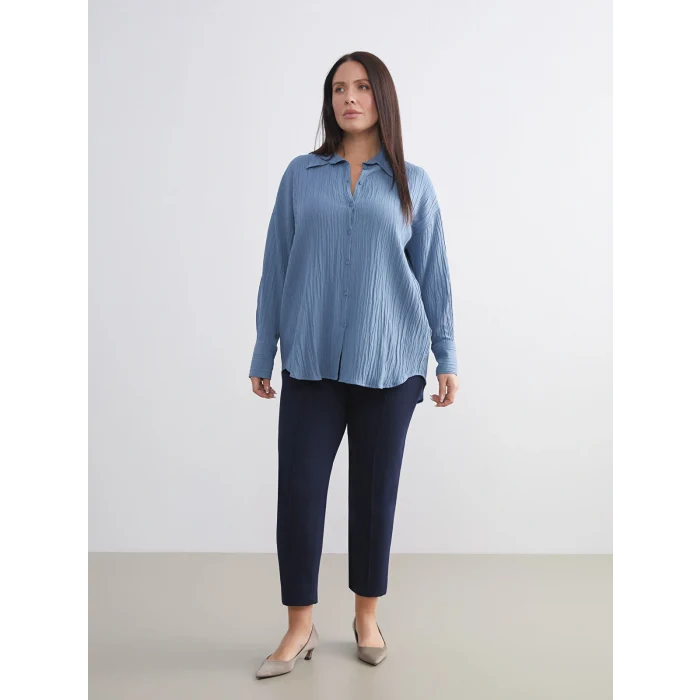 LCWAIKIKI Classic Mavi Dokulu Oversize Kadın Gömlek