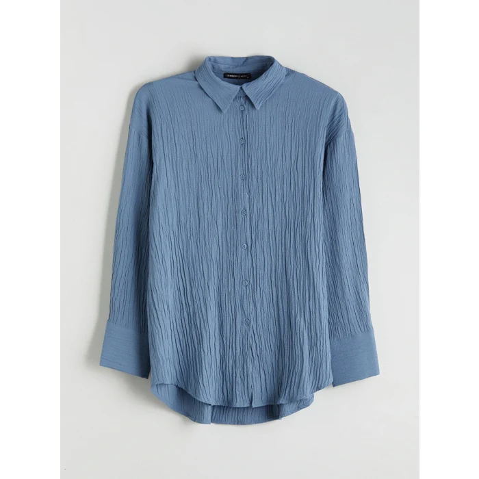 LCWAIKIKI Classic Mavi Dokulu Oversize Kadın Gömlek