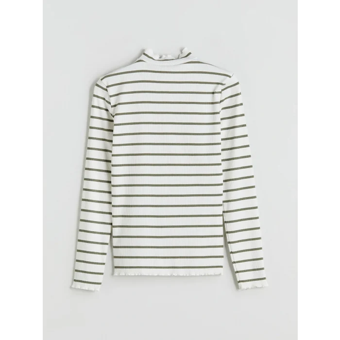 LCW Modest Yeşil Fırfırlı Dik Yaka Çizgili Kadın Body