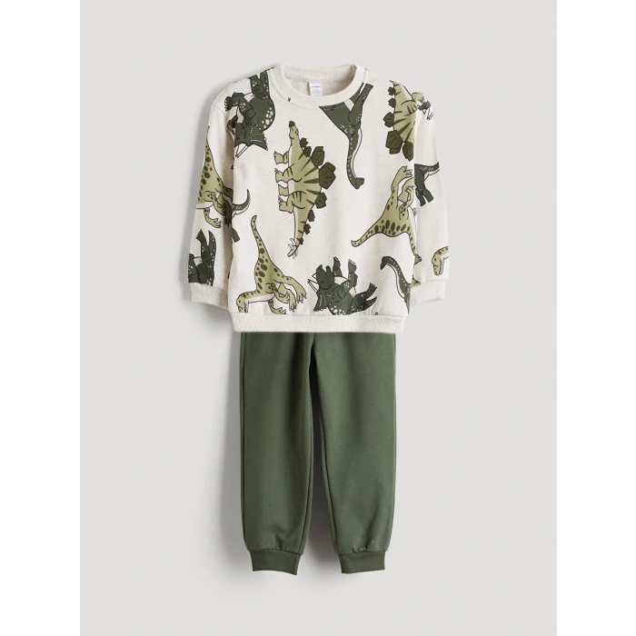 LCW Kids Beyaz Bisiklet Yaka Erkek Çocuk Sweatshirt ve Eşofman Alt