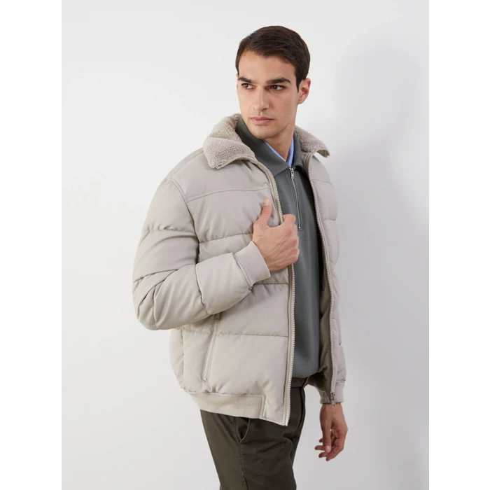 LCW Vision Bej Standart Kalıp Gömlek Yaka Erkek Deri Görünümlü Mont