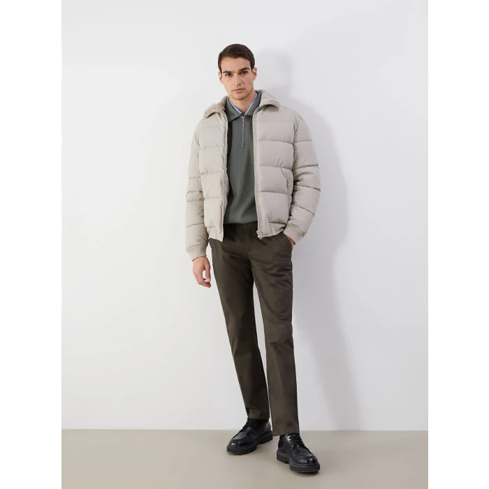 LCW Vision Bej Standart Kalıp Gömlek Yaka Erkek Deri Görünümlü Mont