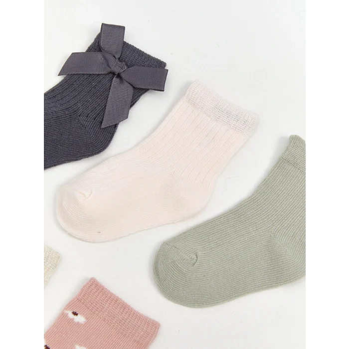 LCW Kids Gri Desenli Kız Bebek Soket Çorap 5li