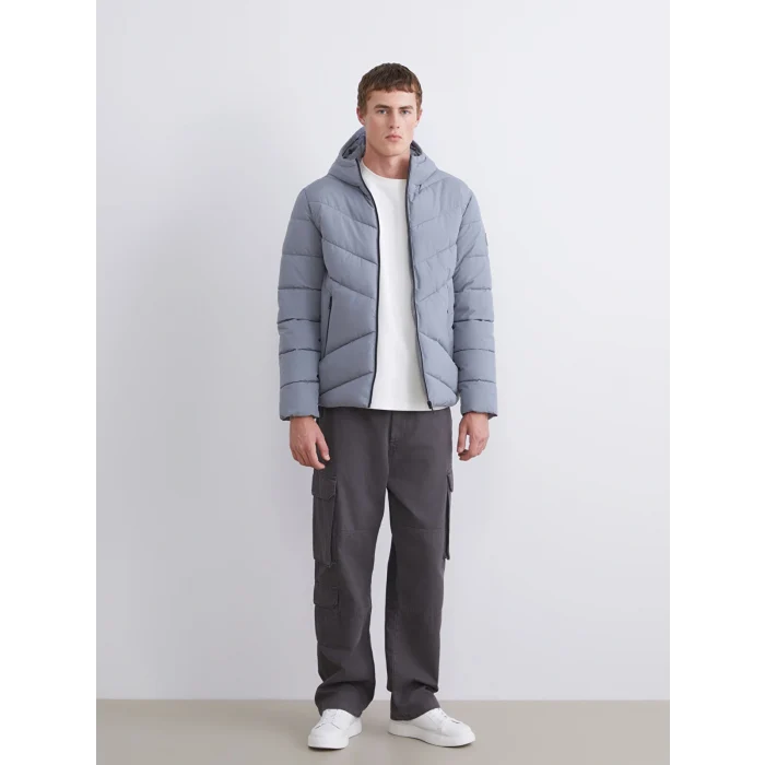 XSIDE Gri Standart Kalıp Kapüşonlu Erkek Şişme Mont