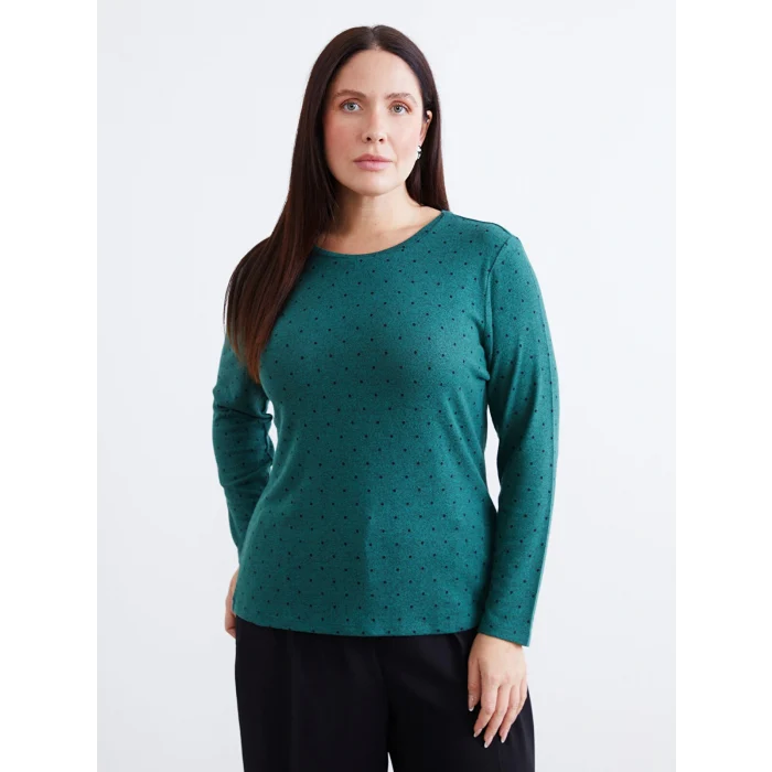 LCWAIKIKI Basic Yeşil Bisiklet Yaka Puantiyeli Kadın Body