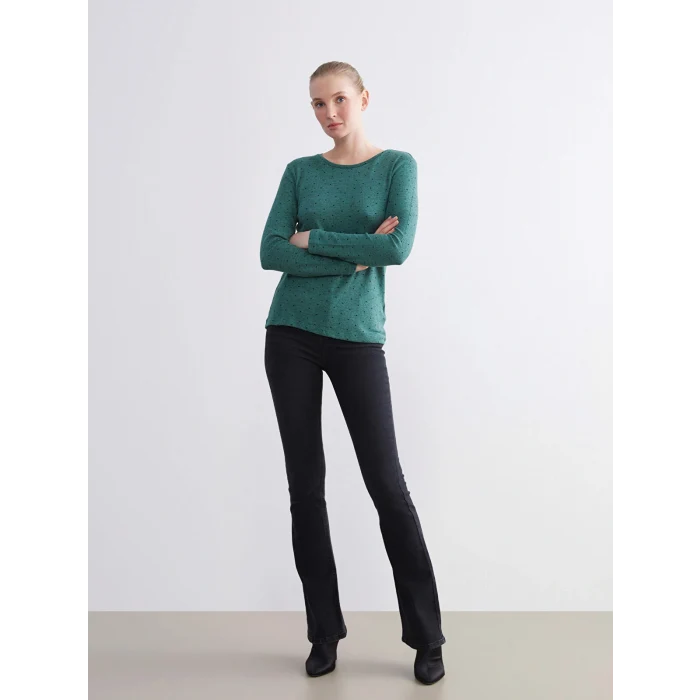 LCWAIKIKI Basic Yeşil Bisiklet Yaka Puantiyeli Kadın Body