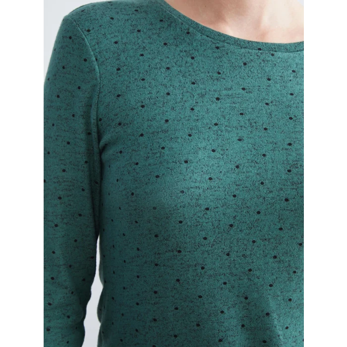 LCWAIKIKI Basic Yeşil Bisiklet Yaka Puantiyeli Kadın Body