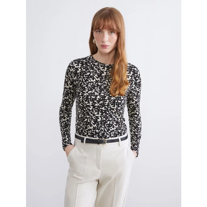 LCWAIKIKI Basic Siyah Bisiklet Yaka Desenli Bluz