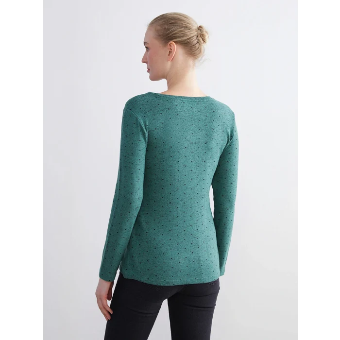 LCWAIKIKI Basic Yeşil Bisiklet Yaka Puantiyeli Kadın Body