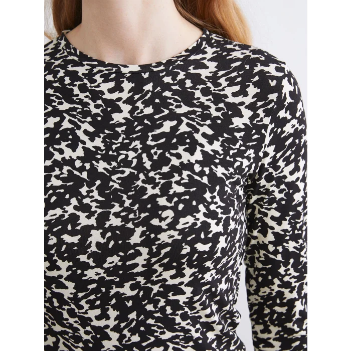 LCWAIKIKI Basic Siyah Bisiklet Yaka Desenli Bluz