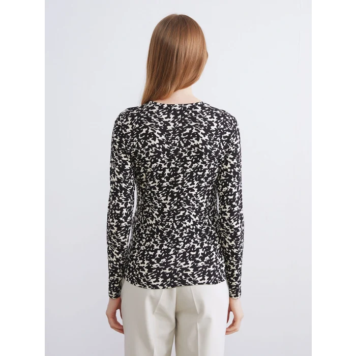 LCWAIKIKI Basic Siyah Bisiklet Yaka Desenli Bluz