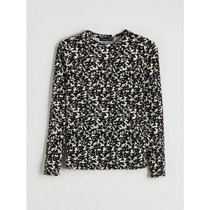 LCWAIKIKI Basic Siyah Bisiklet Yaka Desenli Bluz