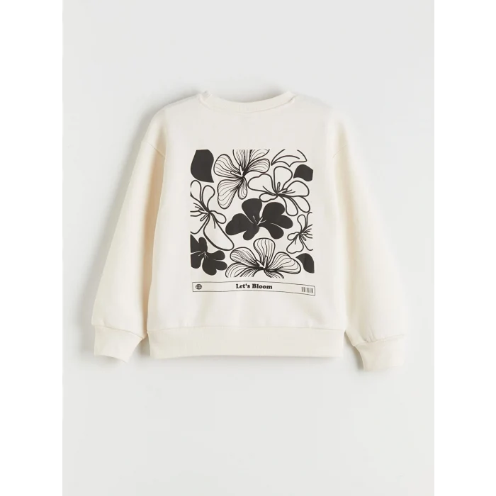 LCW Kids Ekru Bisiklet Yaka Çiçekli Kız Çocuk Sweatshirt