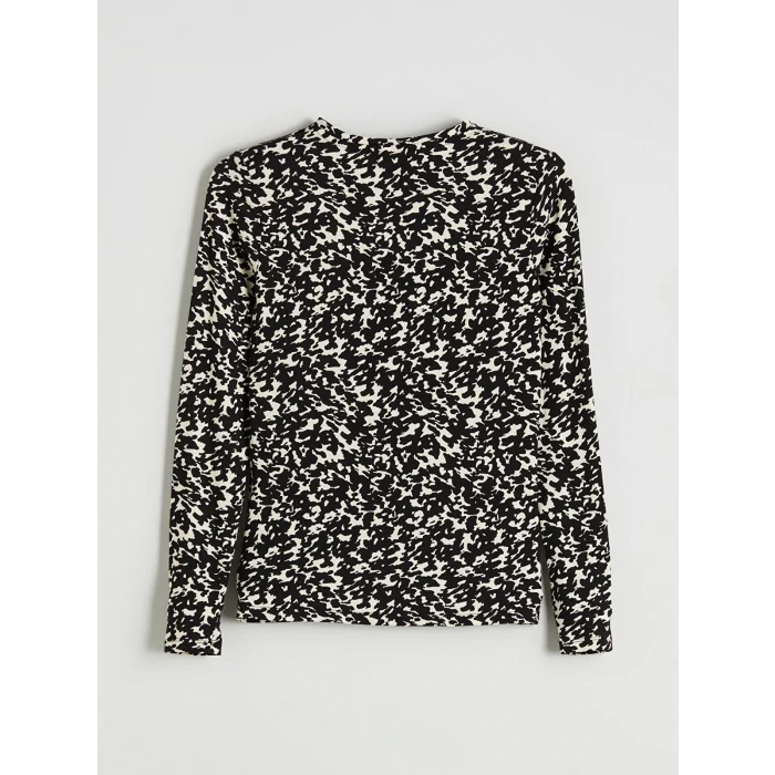 LCWAIKIKI Basic Siyah Bisiklet Yaka Desenli Bluz