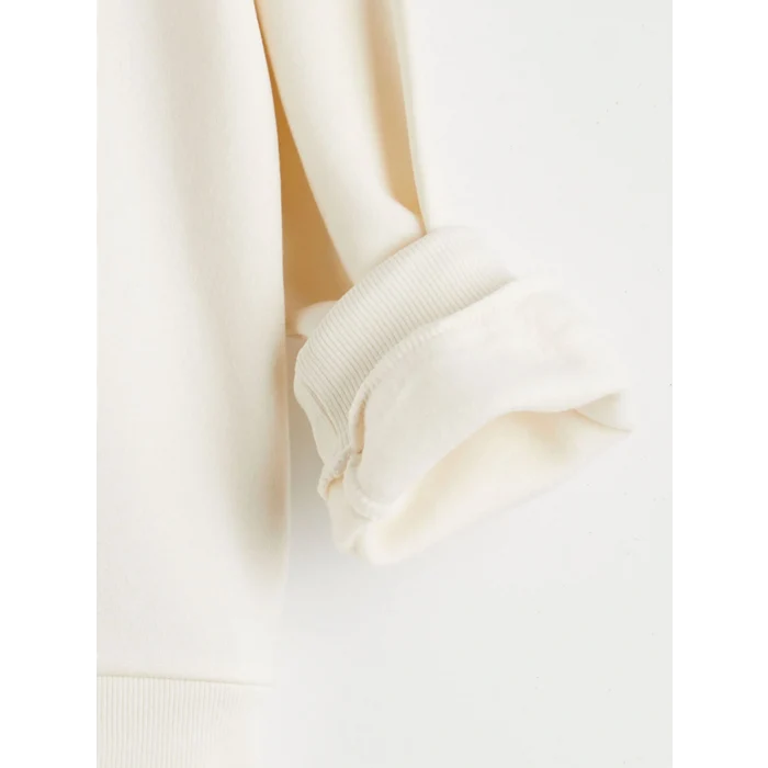 LCW Kids Ekru Bisiklet Yaka Çiçekli Kız Çocuk Sweatshirt