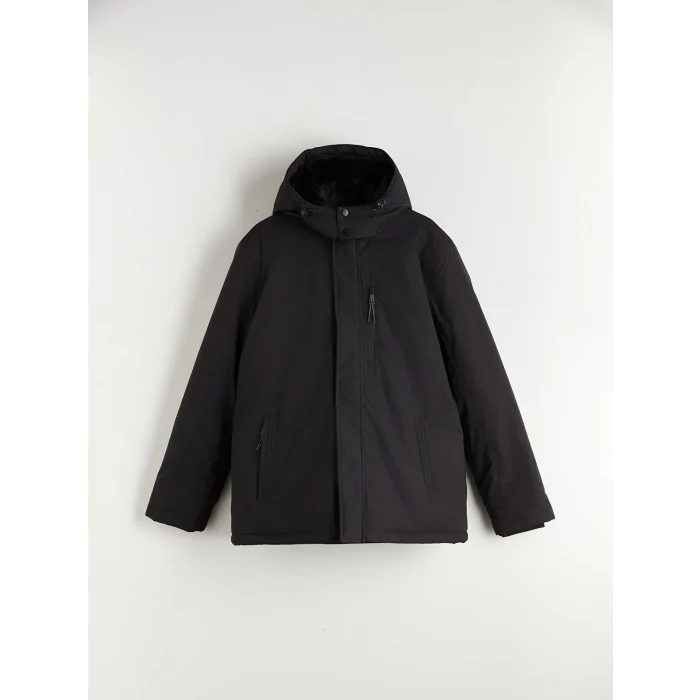 LCWAIKIKI Classic Siyah Standart Kalıp Kapüşonlu Erkek Mont