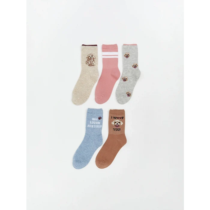 LCW Kids Bej Desenli Kız Çocuk Soket Çorap 5li
