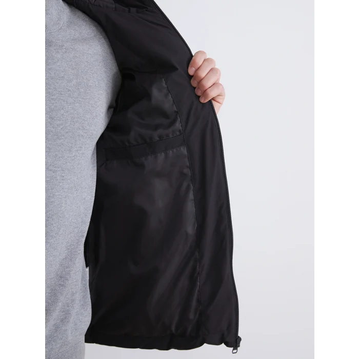 XSIDE Siyah Standart Kalıp Kapüşonlu Erkek Şişme Mont