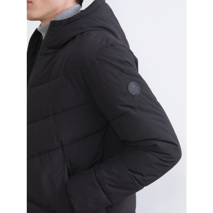 XSIDE Siyah Standart Kalıp Kapüşonlu Erkek Şişme Mont