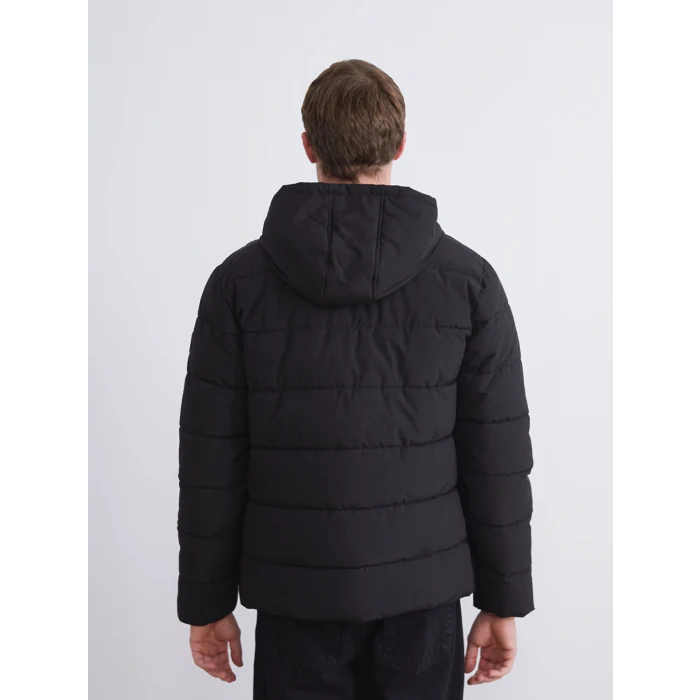 XSIDE Siyah Standart Kalıp Kapüşonlu Erkek Şişme Mont