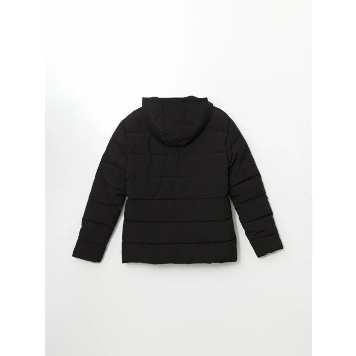 XSIDE Siyah Standart Kalıp Kapüşonlu Erkek Şişme Mont