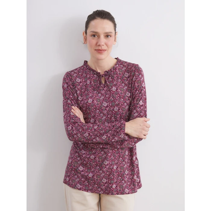 LCW Grace Mürdüm Bağlamalı Yaka Desenli Bluz