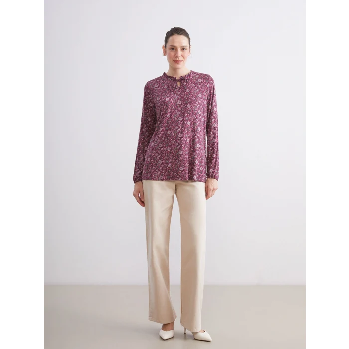 LCW Grace Mürdüm Bağlamalı Yaka Desenli Bluz