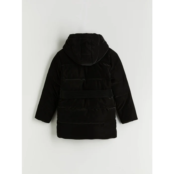 LCW Kids Siyah Kapüşonlu Kız Çocuk Kaban