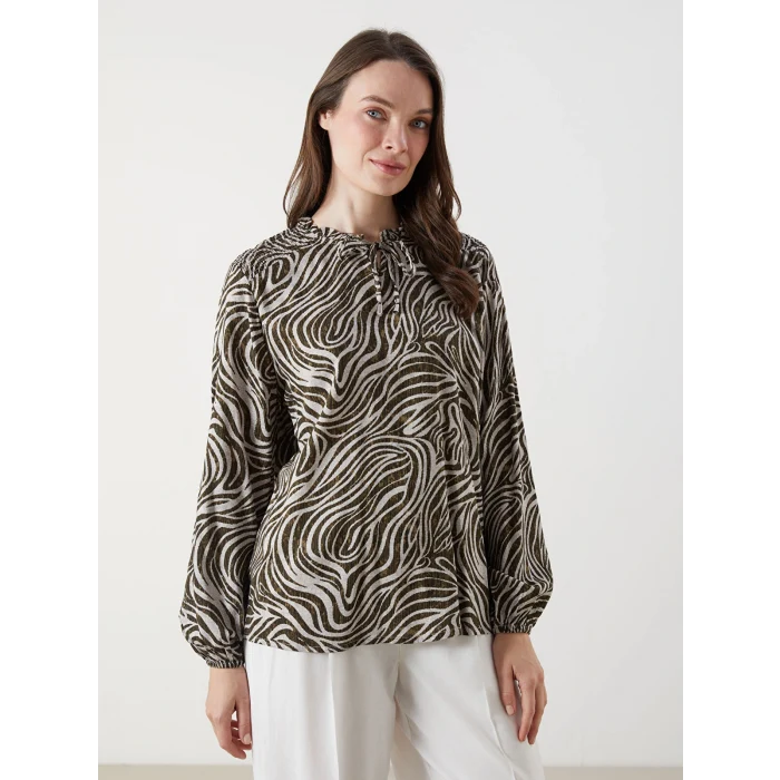 LCW Grace Karışık Bağlamalı Yaka Desenli Bluz