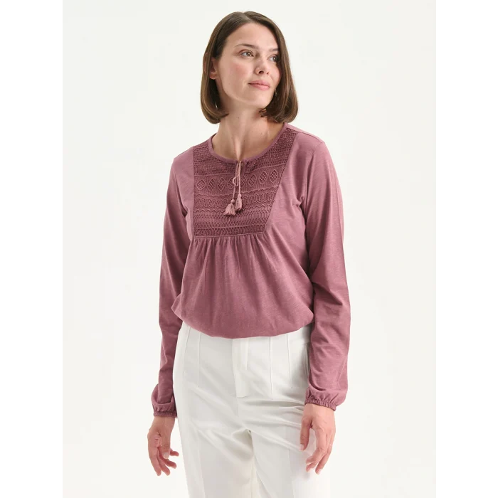 LCW Grace Pembe Bağlamalı Yaka Nakışlı Bluz