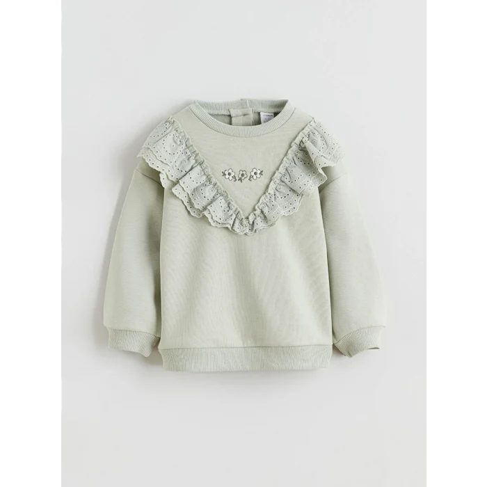 LCW Kids Yeşil Fırfırlı Çiçekli Kız Bebek Sweatshirt ve Tayt