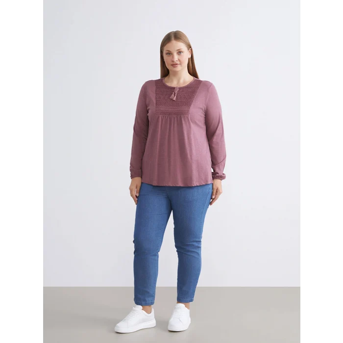 LCW Grace Pembe Bağlamalı Yaka Nakışlı Bluz