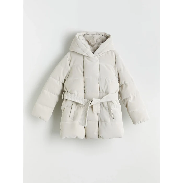 LCW Kids Gri Kapüşonlu Kız Çocuk Kaban