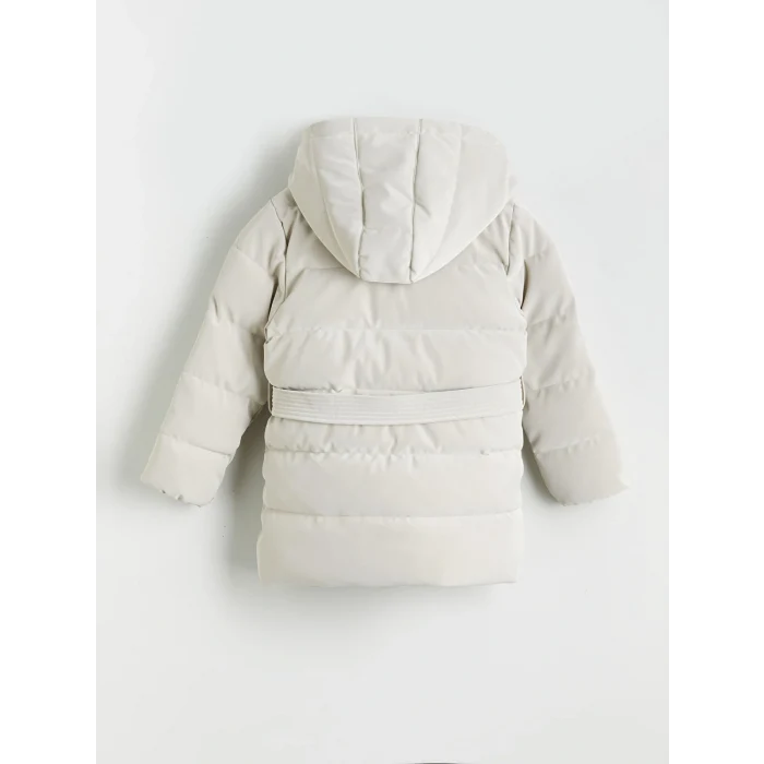 LCW Kids Gri Kapüşonlu Kız Çocuk Kaban