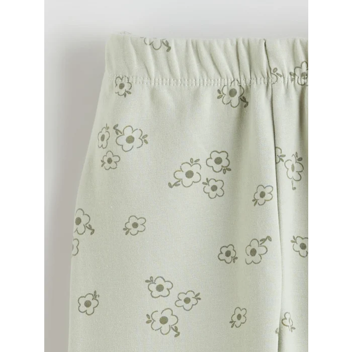 LCW Kids Yeşil Fırfırlı Çiçekli Kız Bebek Sweatshirt ve Tayt