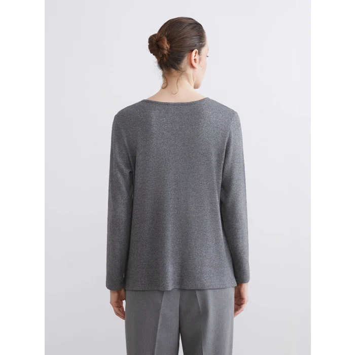 LCW Grace Antrasit Bisiklet Yaka Çiçek Nakışlı Bluz