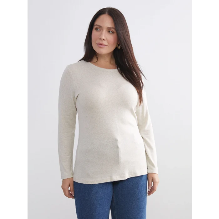 LCWAIKIKI Basic Bej Bisiklet Yaka Kadın Body