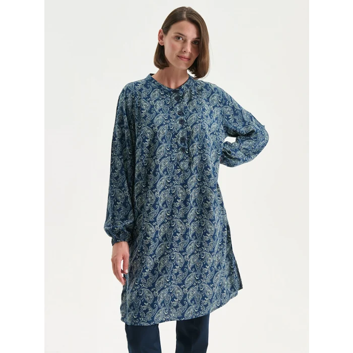 LCW Grace İndigo Hakim Yaka Desenli Kadın Tunik