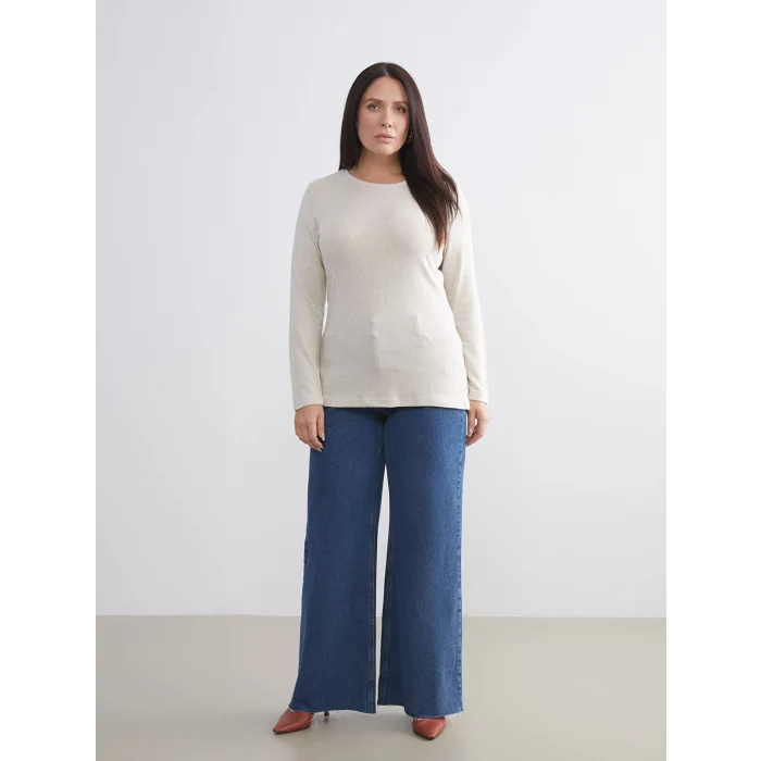 LCWAIKIKI Basic Bej Bisiklet Yaka Kadın Body