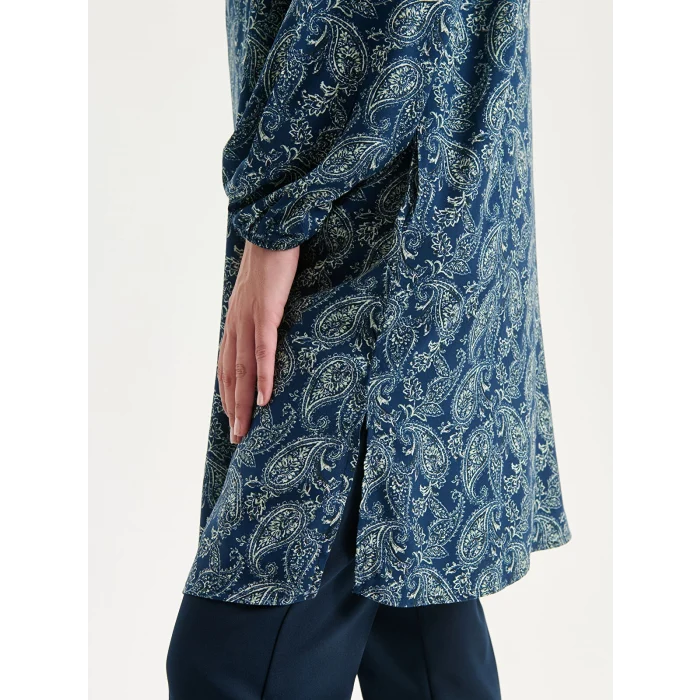 LCW Grace İndigo Hakim Yaka Desenli Kadın Tunik